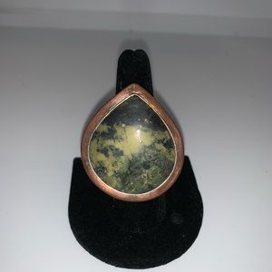 Free shipping-silver ring size 7.75 Set with serpentine gemstone